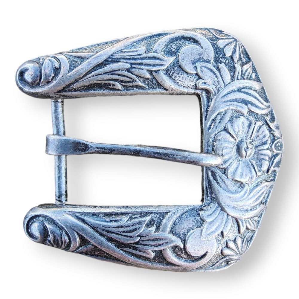 Vintage Southwestern Western Cowboy Sterling Silver Floral Belt Buckle